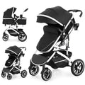EROMMY 6-in-1 Baby Stroller with Bassinet, Convertible Infant Stroller with Adjustable Backrest & Canopy, Foldable Pushchair with Reversible Seat and Cover for Newborn 0-36 Months (Black)