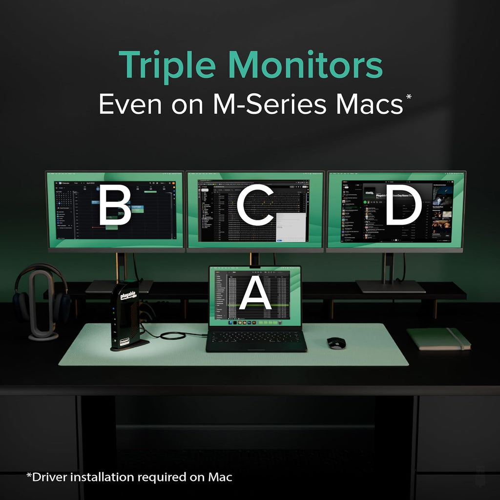Plugable USB-C Triple Monitor Docking Station: 13-in-1 Laptop Dock with 100W Charging for Mac (DisplayLink Driver Required), Windows, Chrome, 3 HDMI, Gigabit Ethernet, SD, USB-C 20W, 4 USB - UD-ULTCDL