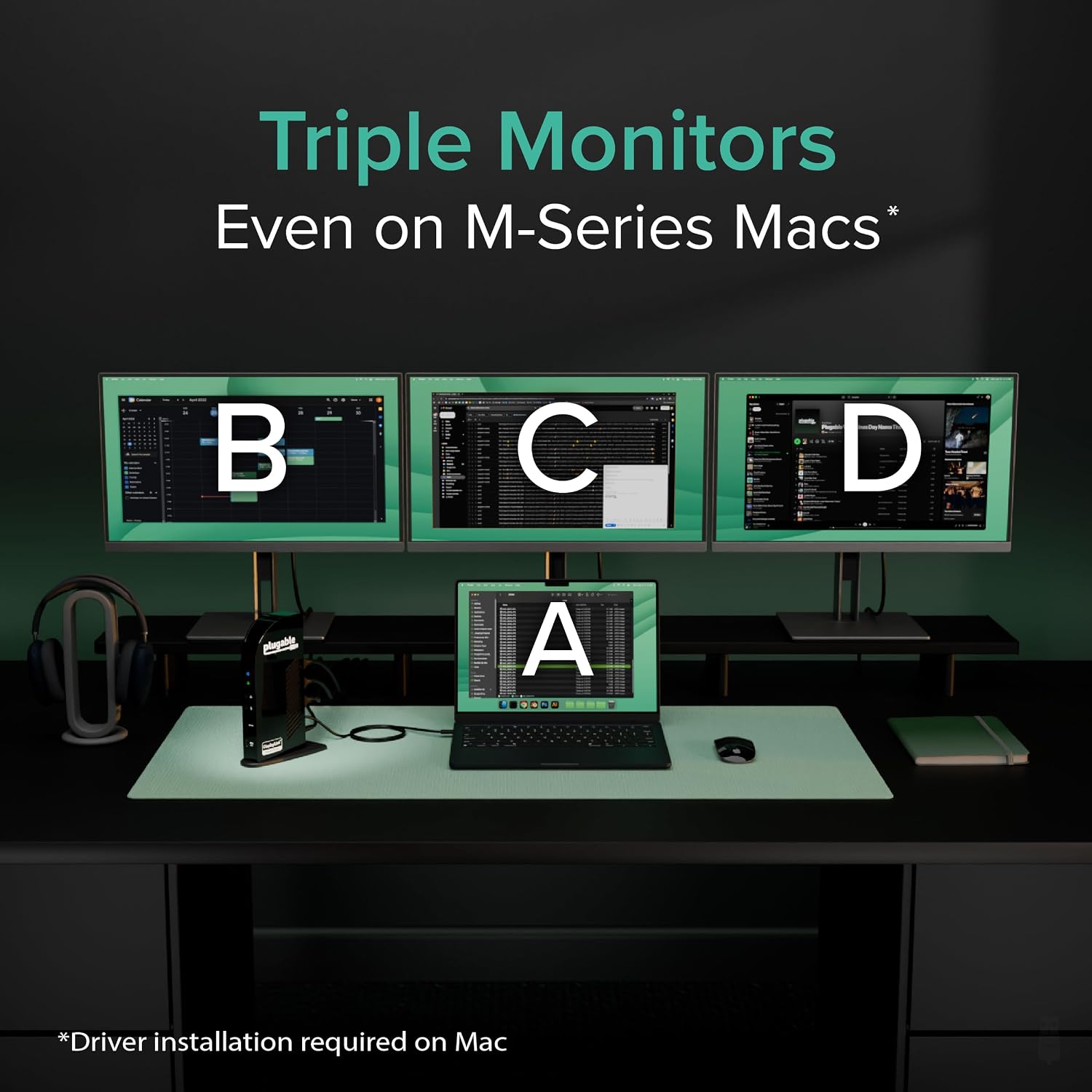Plugable USB-C Triple Monitor Docking Station: 13-in-1 Laptop Dock with 100W Charging for Mac (DisplayLink Driver Required), Windows, Chrome, 3 HDMI, Gigabit Ethernet, SD, USB-C 20W, 4 USB - UD-ULTCDL