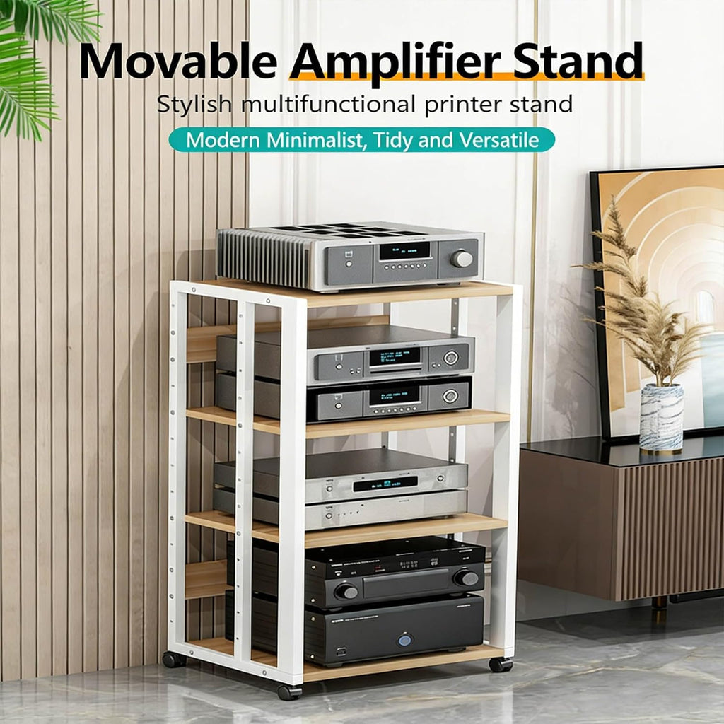 Adjustable Shelf Amplifier Stand Multi Layer Reinforced Steel Frame Audio Video Storage Organizer Living Room Sound Equipment Cabinet(White,40x50x69cm)