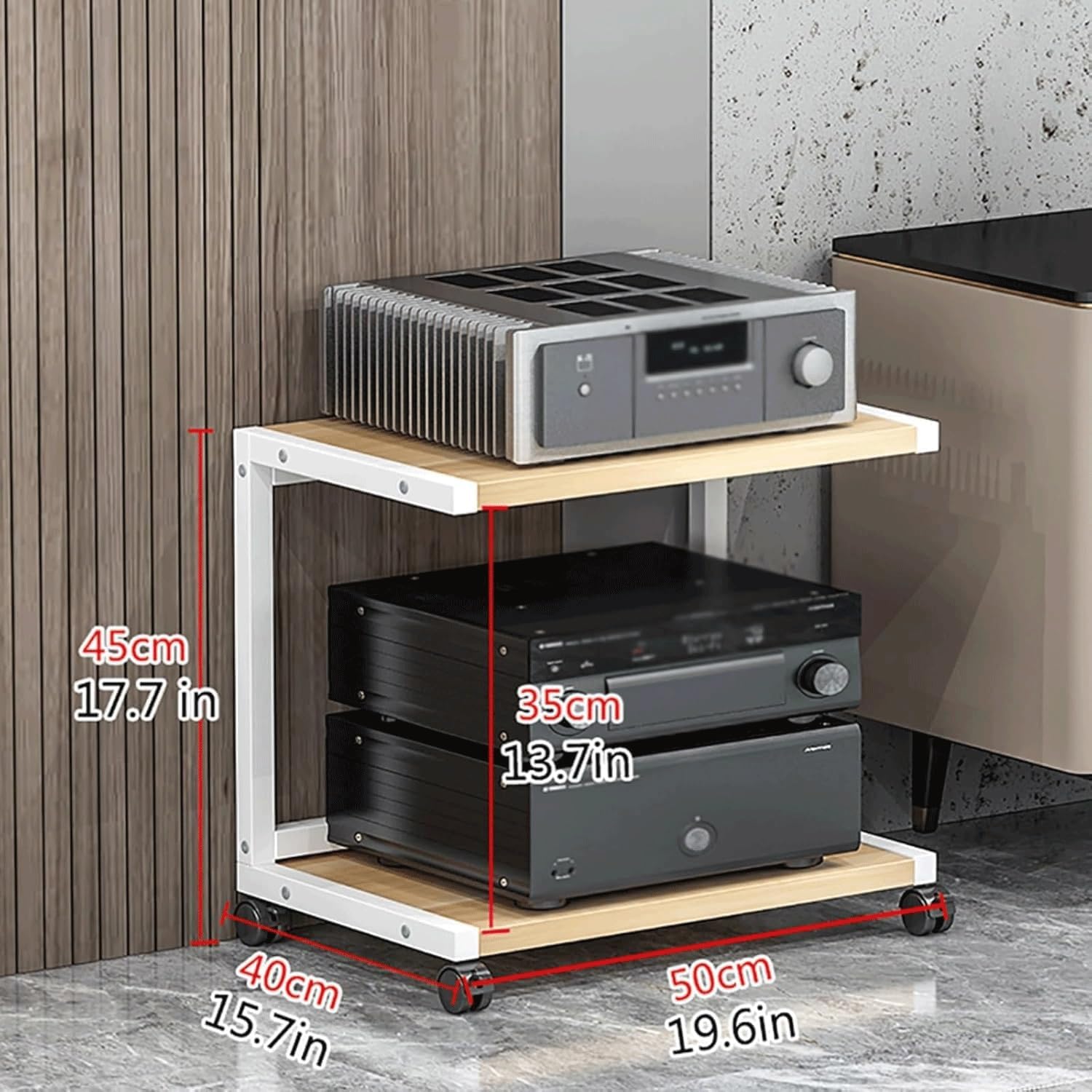 Audio Rack 2/3 Tier Stereo Rack Audio Equipment Rack Audio Stereo Shelf Wooden Open Audio-Video Shelving with 360° Swivel Wheels(Nero,45cm)