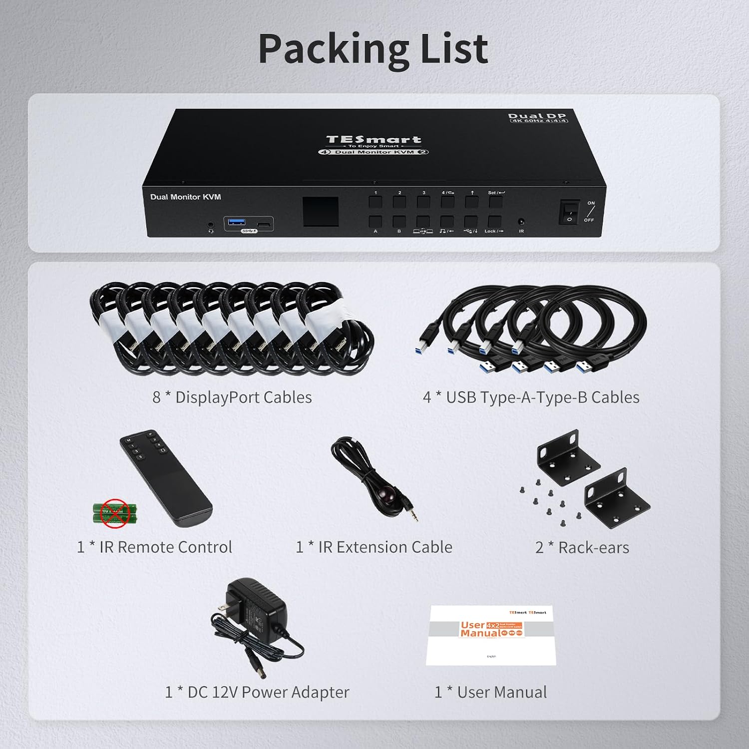 TESmart 4 Port KVM Switch Dual Monitor DisplayPort, Support 4K@60Hz USB 3.0 KVM Switch 4 Computers 2 Monitors, EDID emulators, Audio Output, Hotkey Switch, with All Input Cables