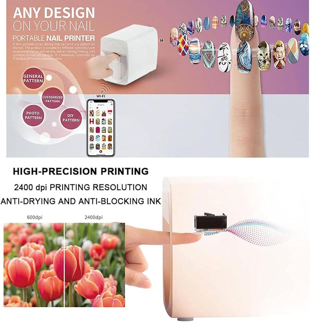 Nail Printer,3D Smart Automatic Nail Printer,Nail Pattern Printer,Multi-Function Portable Mobile Nail Painting Machine,Suitable for Children (White)