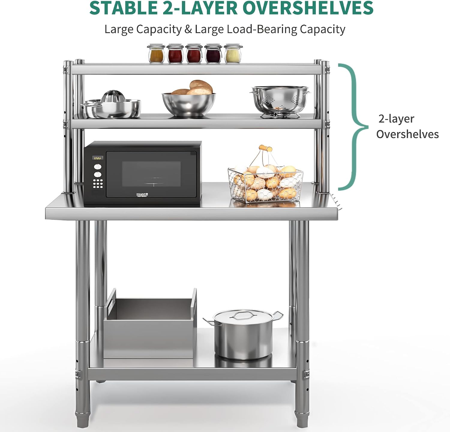 YITAHOME NSF Stainless Steel Table with Overshelf, 36' X 24' Work Table and 36' X 12' Shelf, Metal Prep Table for Home, Kitchen, Restaurant, Garage, Warehouse