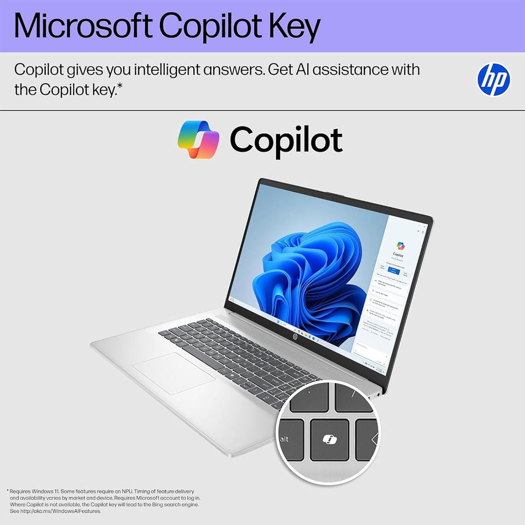 HP 17.3 inch Laptop, FHD Display, AMD Ryzen 5 7430U, 16GB RAM, 512GB SSD, AMD Radeon Graphics, Windows 11 Pro, Natural Silver, Webcam, HDMI, Wi-Fi 6, AI Copilot, w/Mytrix Accessory