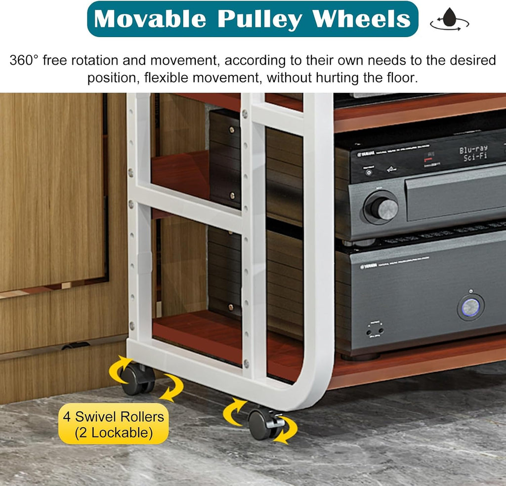 27 35 43 Inch Tall Stereo Stands 3/4/5 Shelf for Living Room, Media Audio Video Equipment Rack with 360° Swivel Wheel, Heavy Duty Record Players Turntable Cabinet(70cm (27.5in) - 3 Tier)