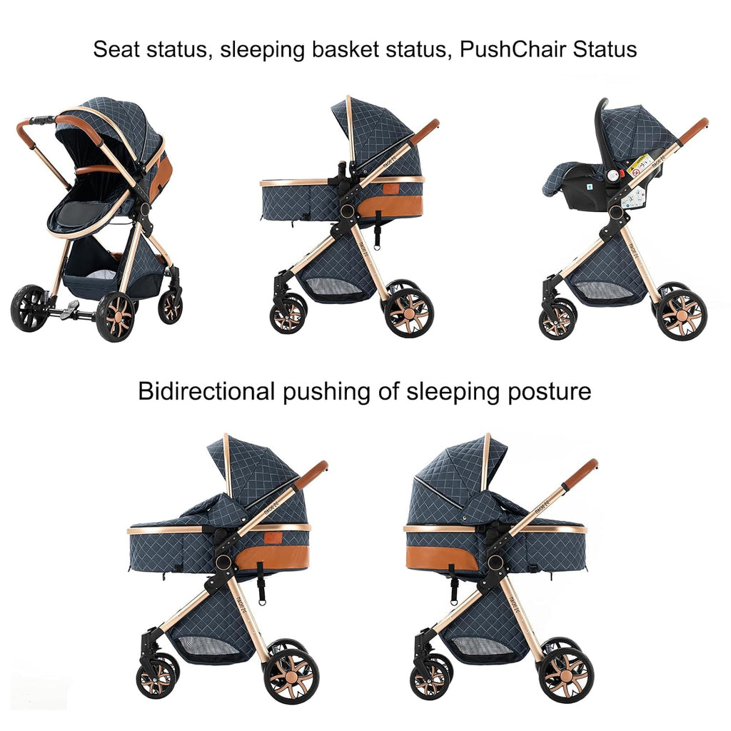 2 in 1 Baby Stroller, Reversible Convertible Infant Stroller of One-Click Folding, Newborn Travel Strollers Toddler Standard Pram Carriage White