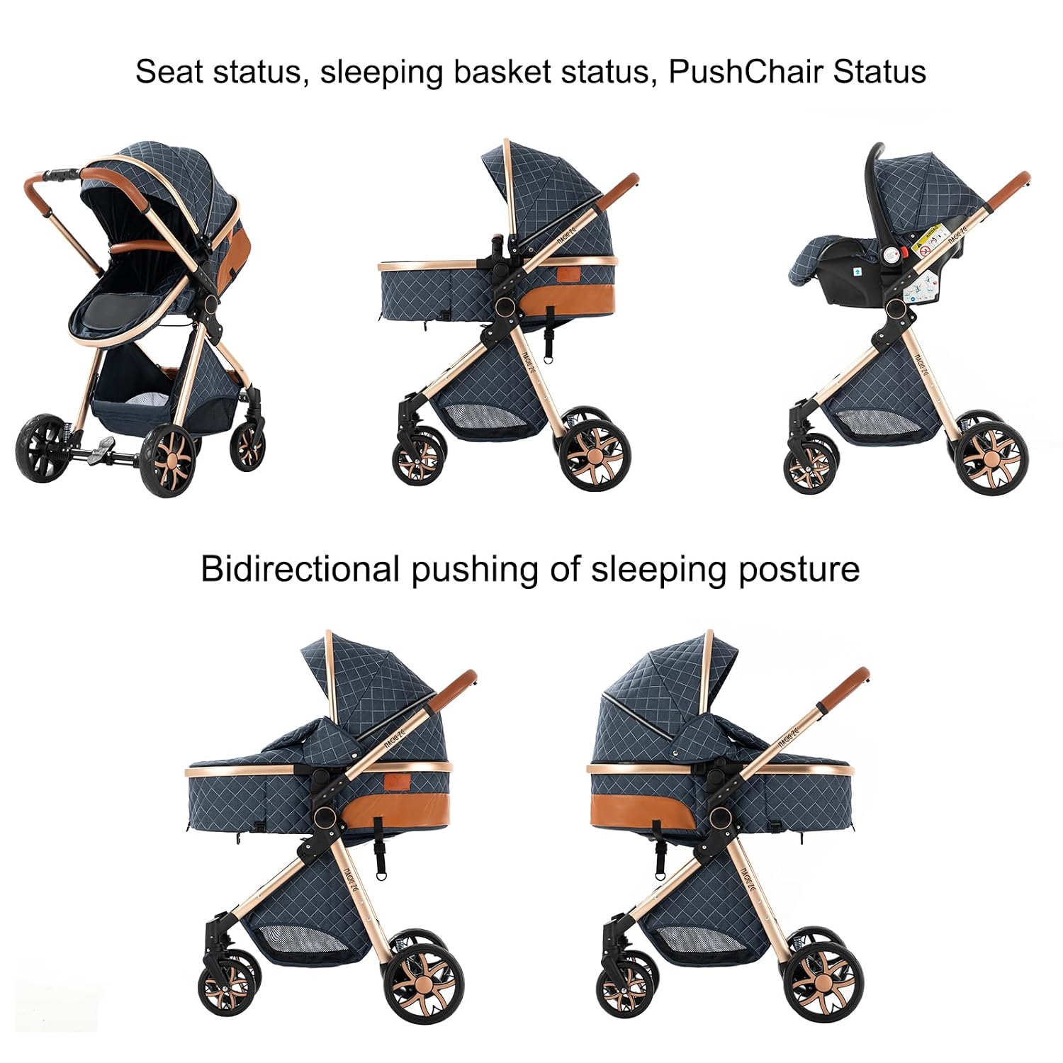 2 in 1 Baby Stroller, Reversible Convertible Infant Stroller of One-Click Folding, Newborn Travel Strollers Toddler Standard Pram Carriage White