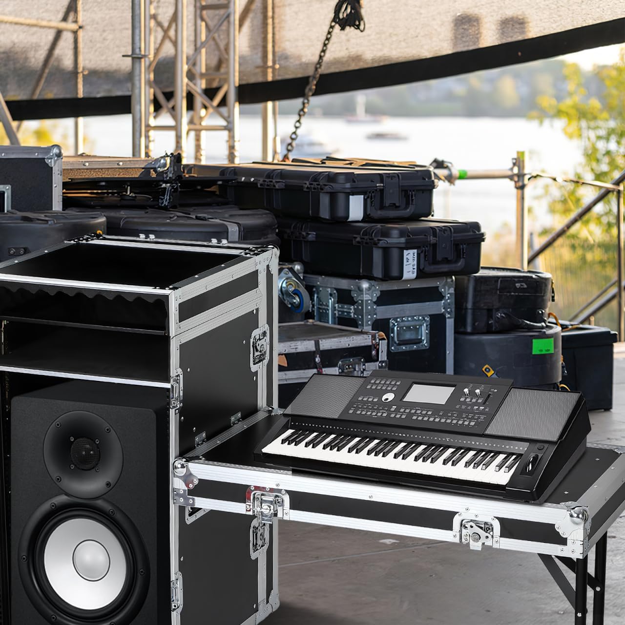 16u Dj Road Case, Recording Studio Rack Stand With Audio Mixer Stand & Wheels, Portable Media Storage Cabinet for Stage Performance Professional Audio Storage