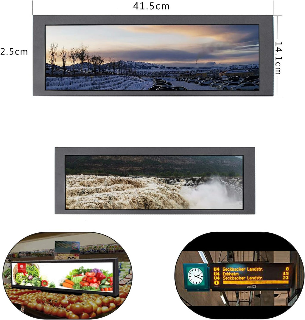 VSDISPLAY 14.9inch 1280x390 LCD Monitor VS149ZJ01,which with Screen LTA149B780F and DVI VGA Input Controller Board 68676, as a bar Display Monitor/Advertising Screen