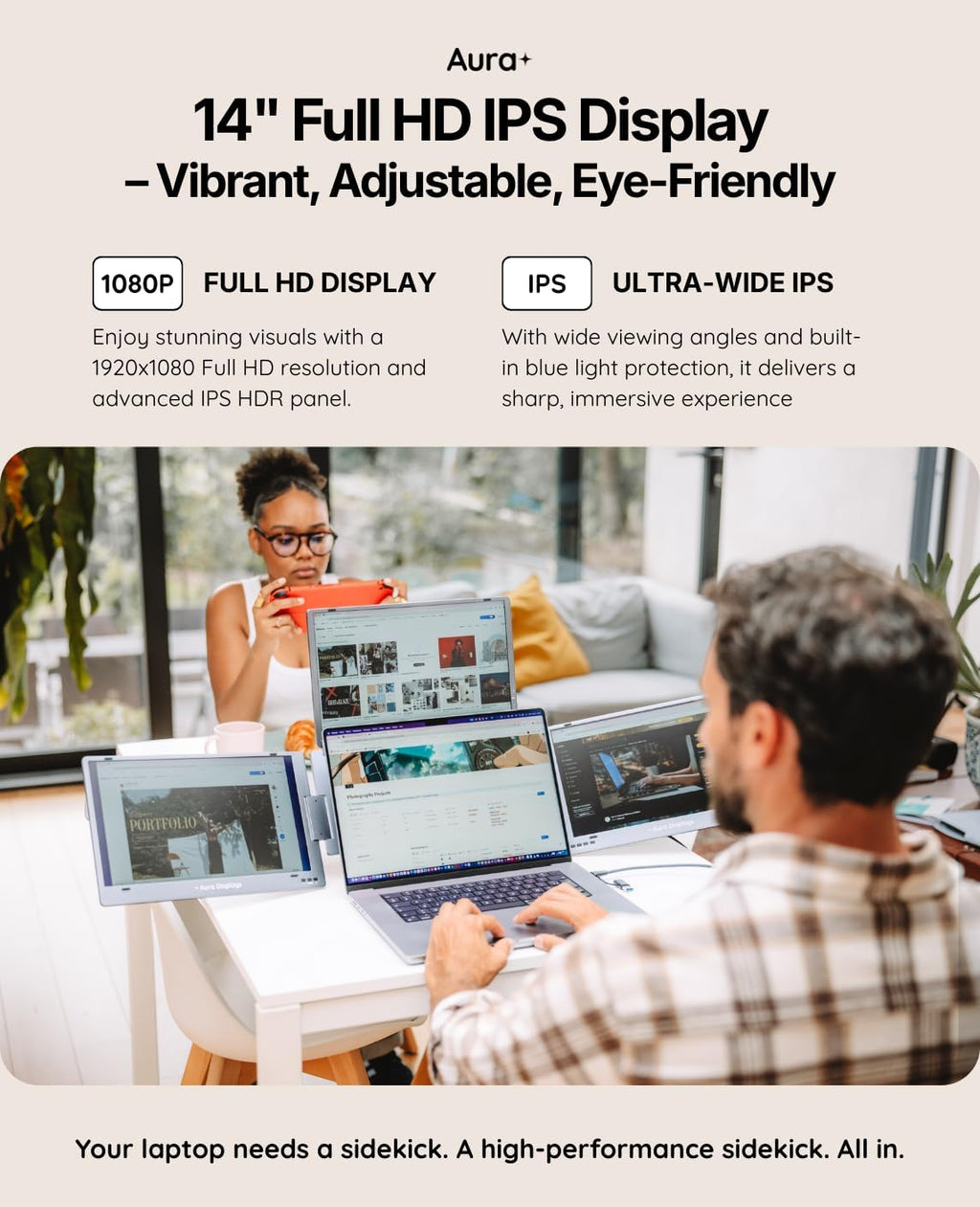 Triple Boost Pro 14' | Premium Triple Portable Monitor Extender | Full Aluminum | Quad Screens | 3×14' FHD 1080P HDR IPS | USB-C & HDMI | Compatible with 11'-18' Laptops