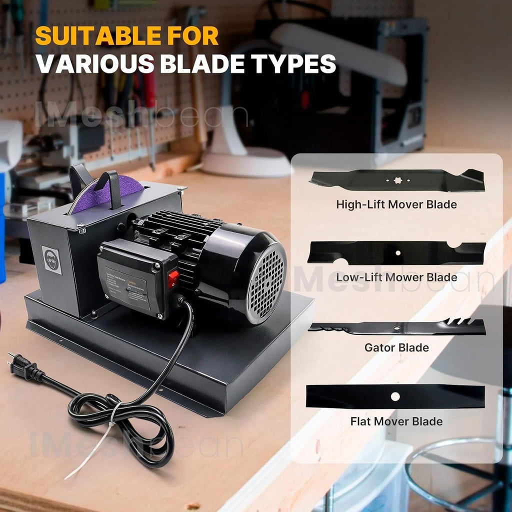 iMeshbean 1HP 750W Lawn Mower Blade Sharpener, Lawnmower Blade Grinder with 9-inch Grinding Wheel, Heavy-Duty Sharpening Machine for High/Low Lift, Gator & Flat Blades