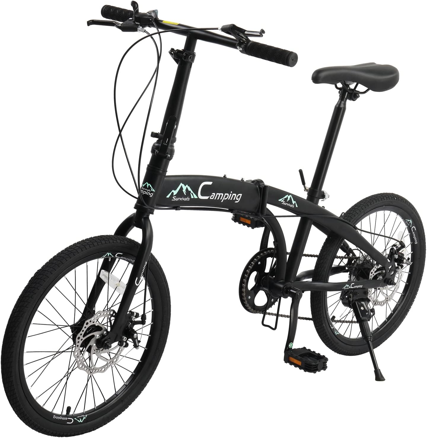 Ktaxon 20 in Folding Bike Adult Bike, 7-Speed Folding Bicycle with 100% Assembled, Double Shock Effect, Powerful Mechanical Dual Disc Brakes and Adjustable Design (Black & Green)