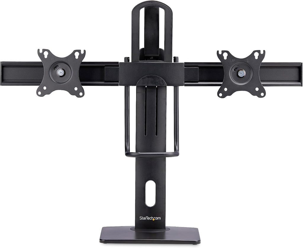 StarTech.com Crossbar Dual Monitor Desk Stand for 27inch Screens, Max Cap 26.4lb, VESA Mount 75x75/100x100, Height Adjustable