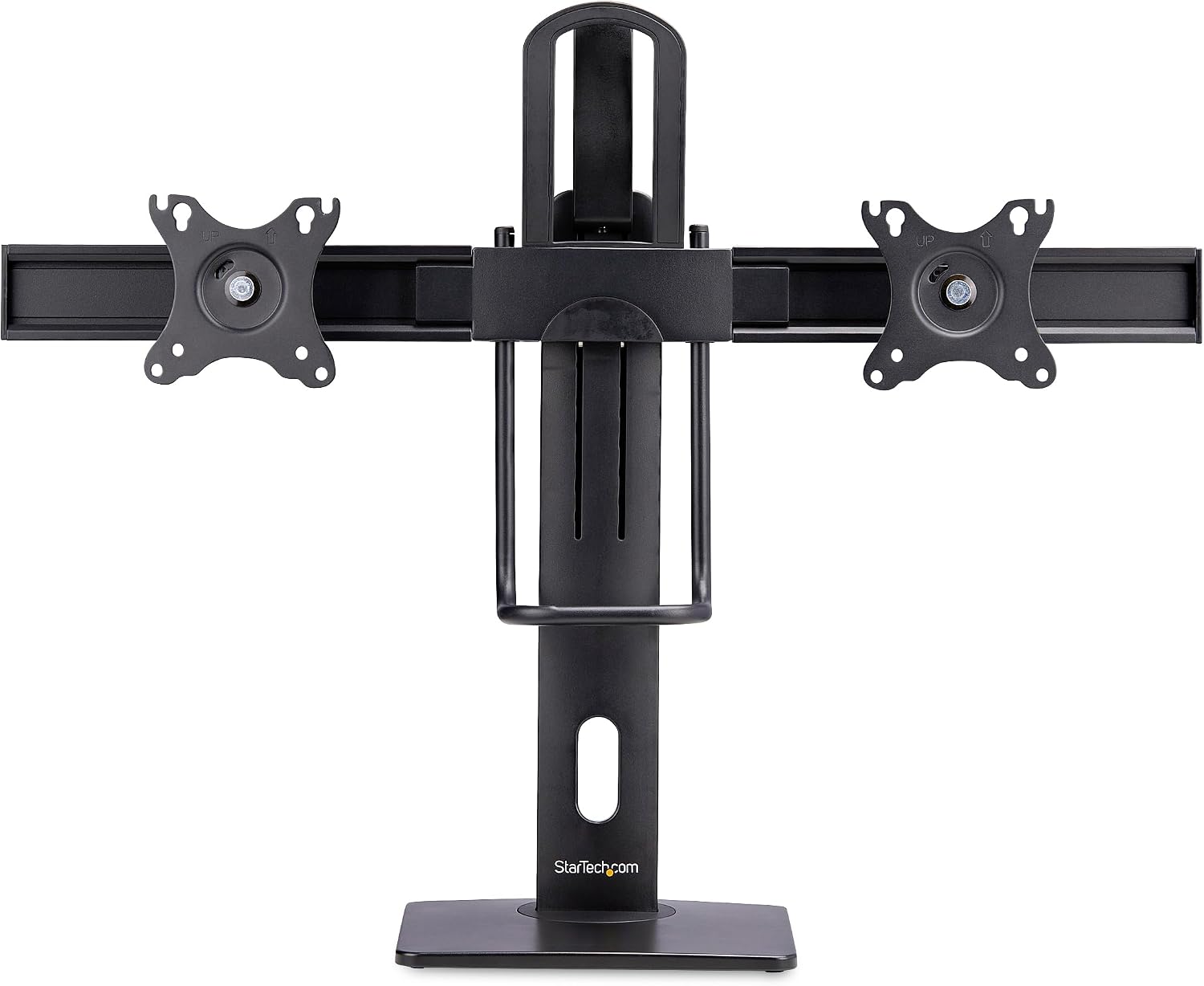 StarTech.com Crossbar Dual Monitor Desk Stand for 27inch Screens, Max Cap 26.4lb, VESA Mount 75x75/100x100, Height Adjustable