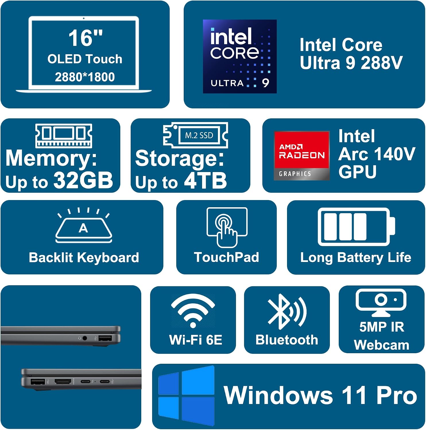 HP OmniBook X Flip 2-in-1 Laptop 16' 3K OLED Touch (500nits HDR, 120Hz) Intel 8-core Ultra 9 288V (Up to 48 Tops) 32GB RAM 2TB SSD for Creator Business Professional Win11Pro ICP Hub