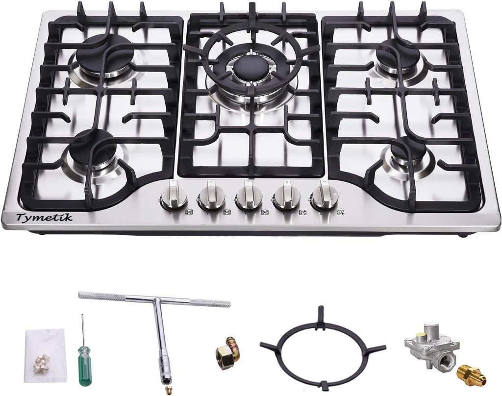 30 Inch Gas Cooktop, 5 High Efficiency Burners Gas Stovetop Built-in Stainless Steel Gas Stove Propane/Natural Gas Convertible Gas Hob