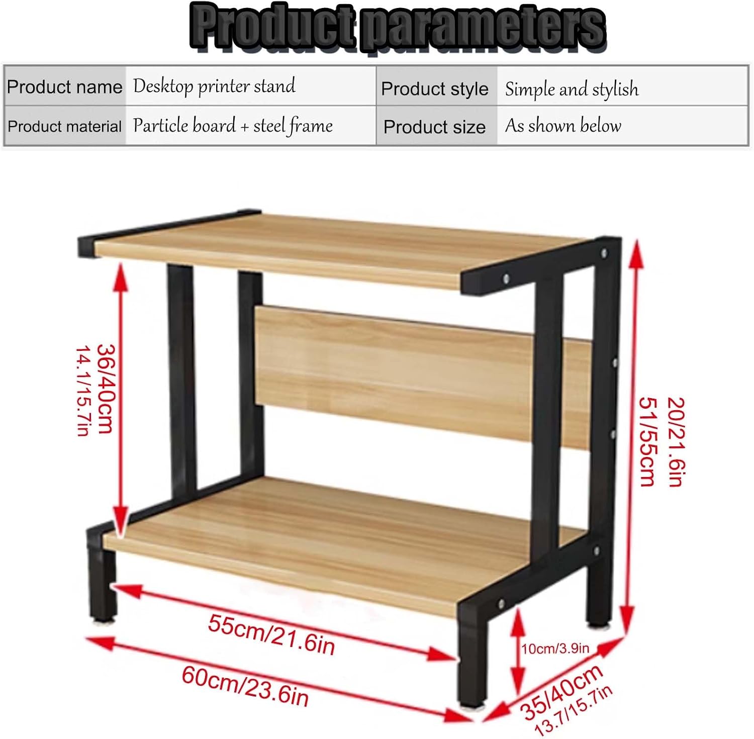 3-Tier Printer Desk Stand,Desktop Printer Stand, Printer Shelf Desk Organization，Multipurpose Printer Display，printer Table With Storage,for Home,3D Printer,Fax Machine(Black and black,60*55c