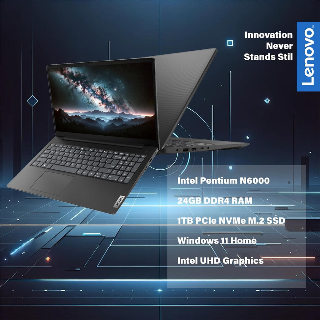 Lenovo Business Laptop, 15.6' FHD Display, Intel Pentium N6000, Long Battery Life, Military-Grade Durability, RJ-45 Ethernet Port, USB-C, w/WOWPC Bundle, Win 11 (24GB RAM | 1TB PCIe SSD)