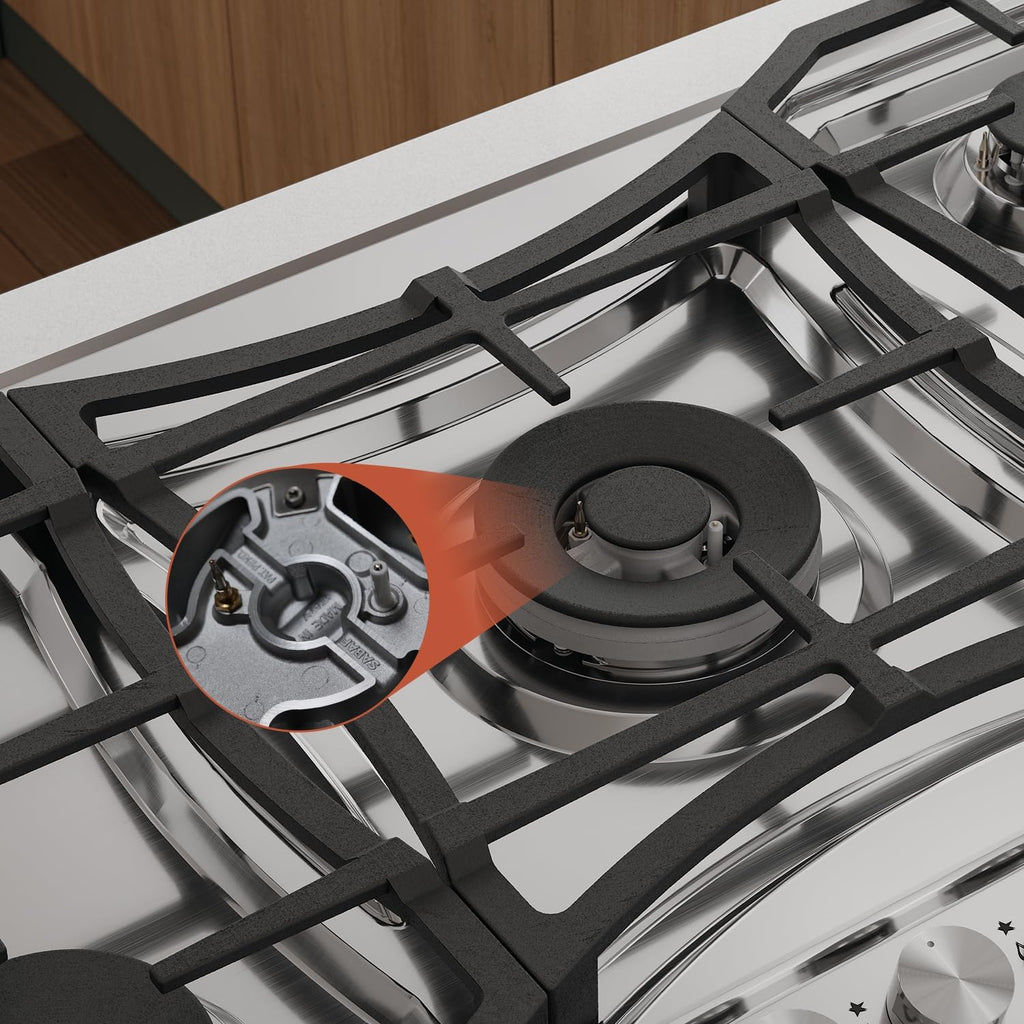 Empava 36 Gas Cooktop with 5 Italy Sabaf Sealed Burners NG/LPG Convertible in Stainless Steel Model 2020, 30 inches