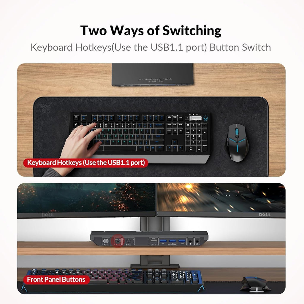 AV Access KVM Switch 2 Monitors 2 Computers, 4 USB, EDID, Fast Hotkey Switch, 4K@60Hz HDMI Dual Monitor Display 1 or 2 PCs Simultaneously,2 Desktops for Dell Lenovo HP Share One Set of Keyboard Mouse