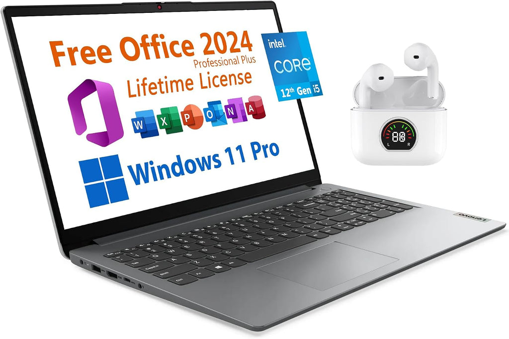 Lenovo 15.6' Business Laptop, Free Office 2024 with Lifetime License, FHD Display, Intel 10-Core i5-1235U Upto 4.4 GHz, 16GB RAM, 512GB SSD, WiFi 6, 7 Hrs Battery, Windows 11 Pro, Toree Earbuds