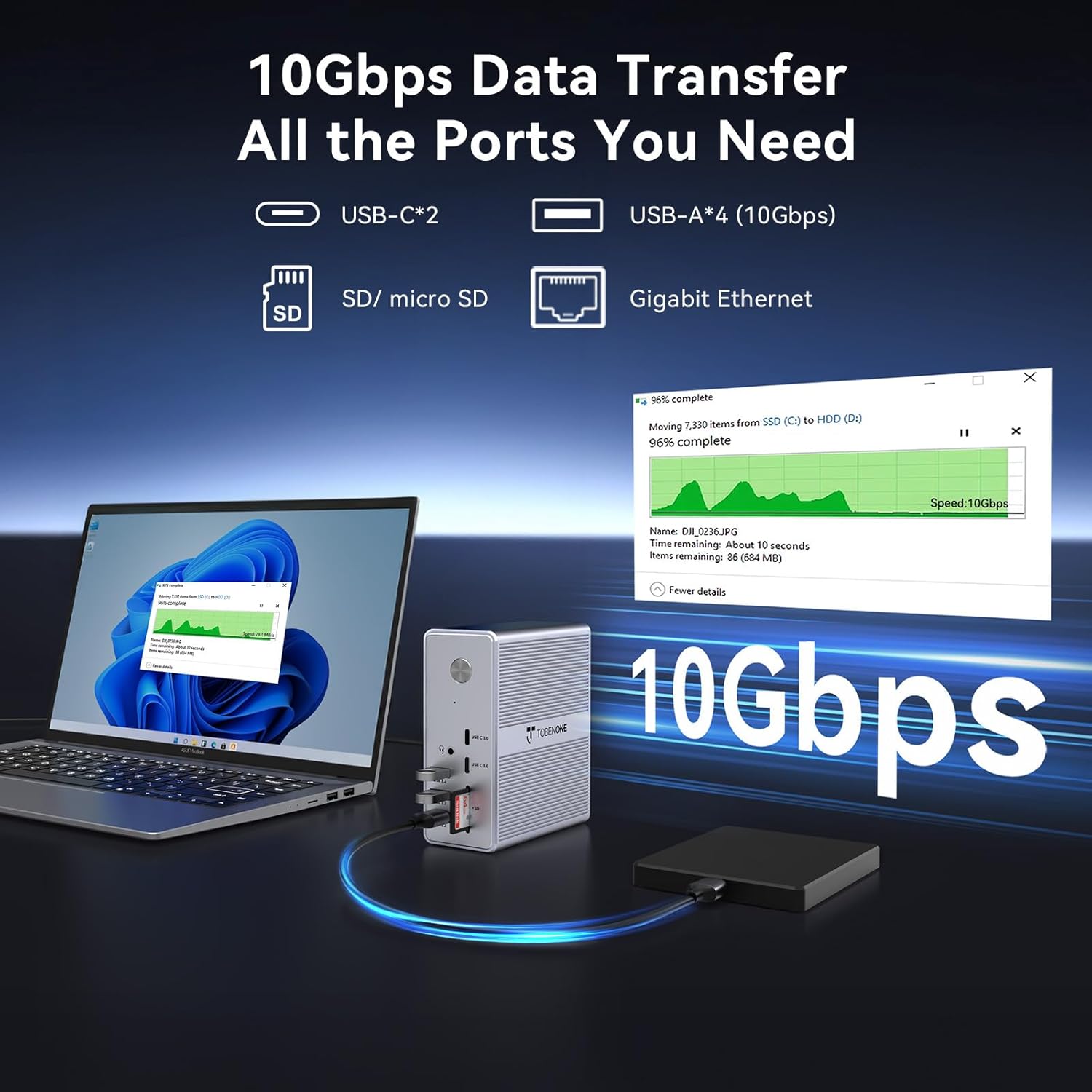 TobenONE DisplayLink Docking Station 3 Monitors with 120W Power Adapter, Triple 4K Display for MacBook Pro/Air, Thunderbolt 4/3, USB-C Windows(3X HDMI, 3X DP, 2xUSB-C, 4xUSB 3.2, SD/TF)