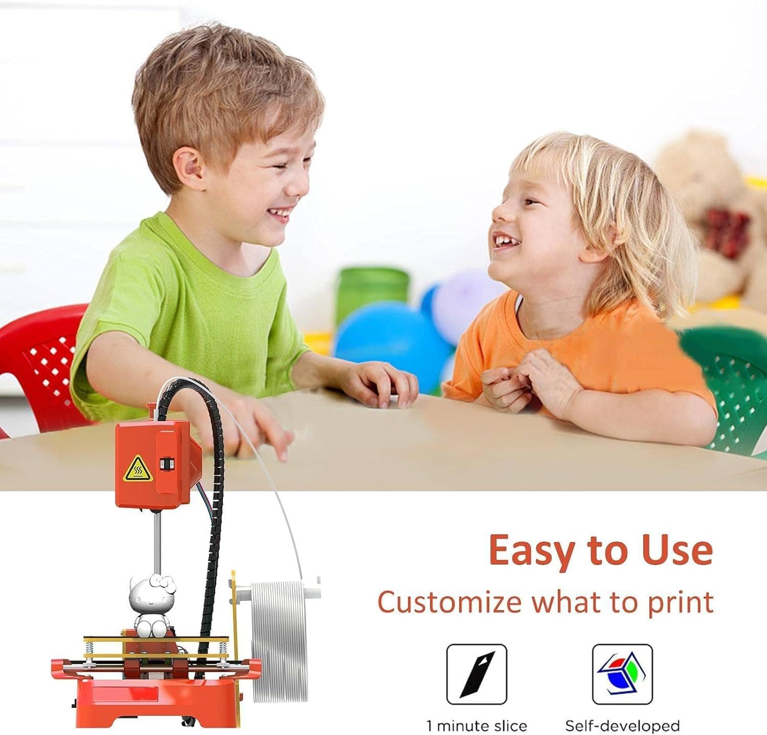 3D Printer for Kids, 3D Printer for Beginners with Removable Magnetic Printing Base, 100 * 100 * 100mm Printing Size