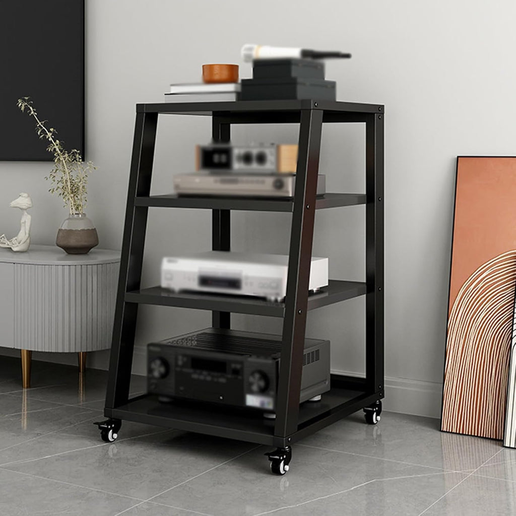 Heavy Duty Storage Rack with Casters, 2-5 Tier Utility Shelf, Adjustable Metal Stand for Home & Office, Hi-Fi Audio Equipment Organizer, Sturdy Rolling Cabinet