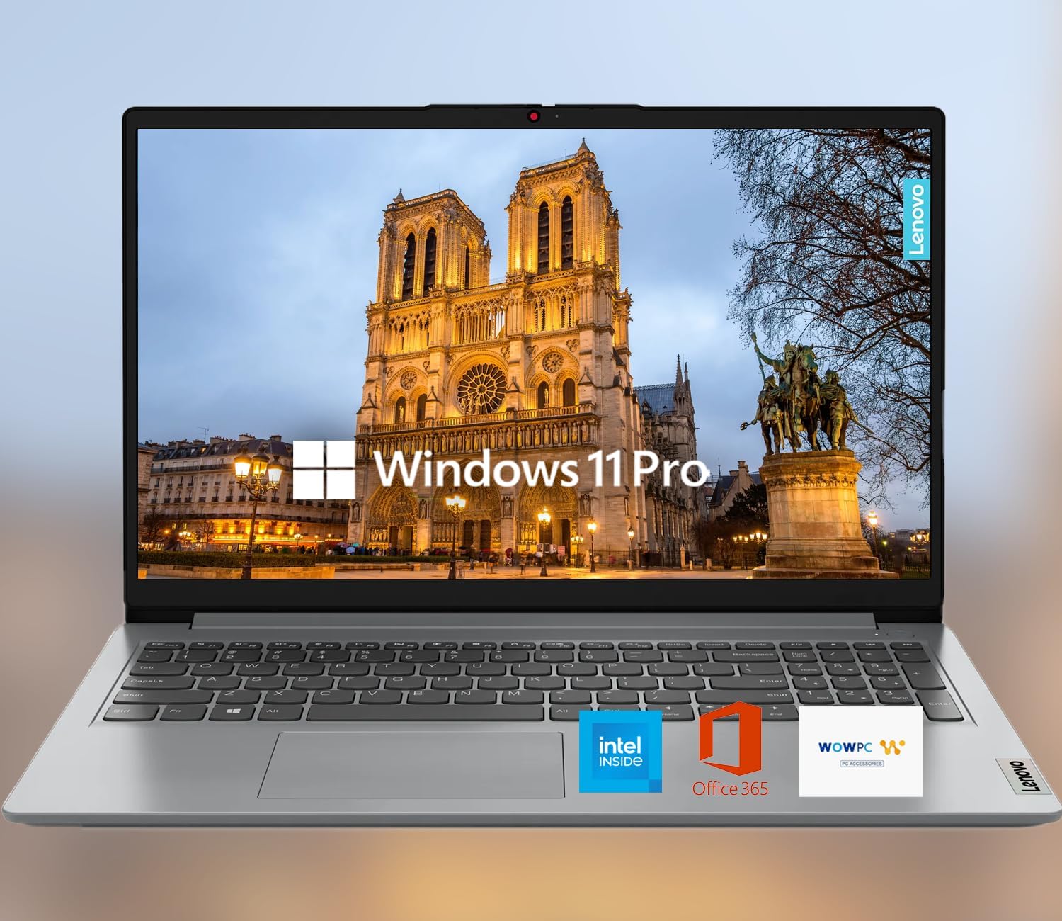 Lenovo 15.6' HD IdeaPad Anti-Glare Screen w/ 1 Year Microsoft 365, 128GB SSD, 8GB RAM, Windows 11 Pro, WiFi 6, HDMI, USB-C, Intel Processor, SD Card Reader, Up to 9.5 Hours Battery Life, w/WOWPC USB