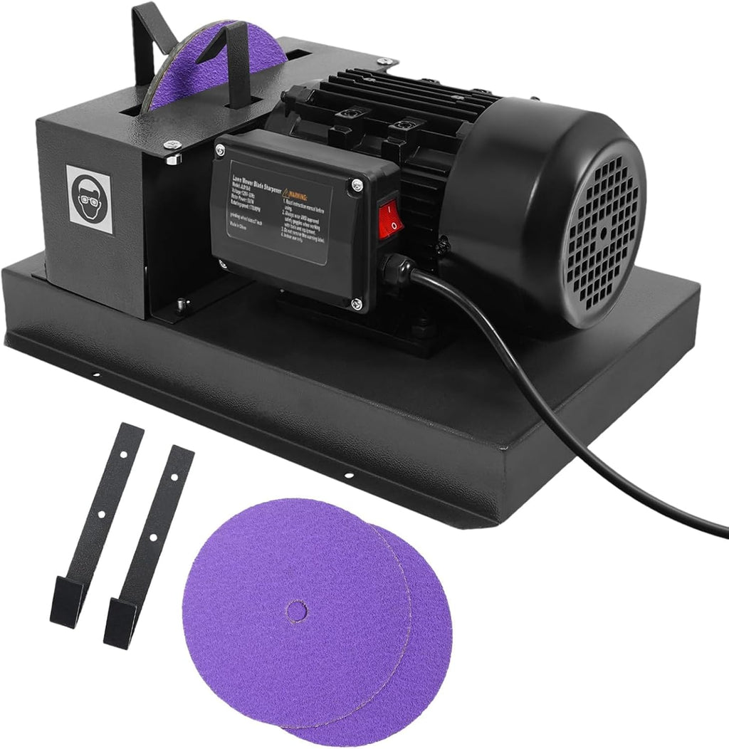500W Lawn Mower Blade Sharpener 1700 RPM Fast Grind Lawnmower Blade Grinder with 7' Disc Grinding Wheel Powerful Bench Grinder Sharpening Machine for High/Low Lift Blades, Gator Blades, Flat Blades