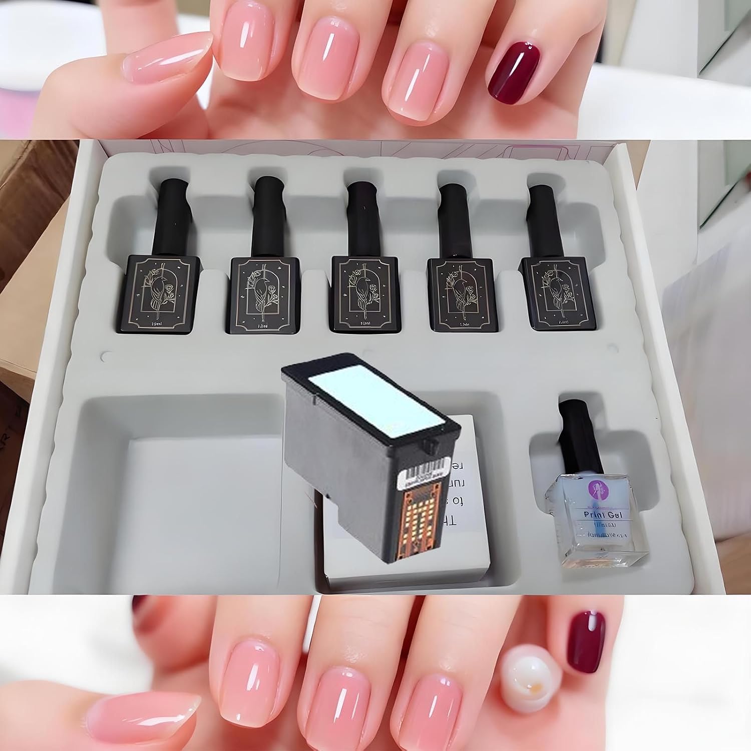 5 Bottles Of Gel Polish (1base Coat/1color Coat/1anti-Spill Gel/1reinforcing Gel/1top Coat) +1 Ink Cartridge +1 Bottle Of Printing Glue
