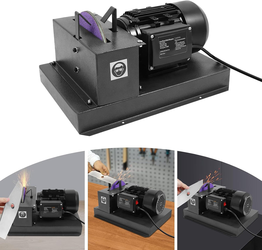 Lawn Mower Blade Sharpener, 500W Electric Lawn Mower Blade Grinder Mower Blade Balancer with 2 Brackets, Heavy Duty Bench Mower Sharpening Machine for Many Types of Mower Blade, 1700RPM