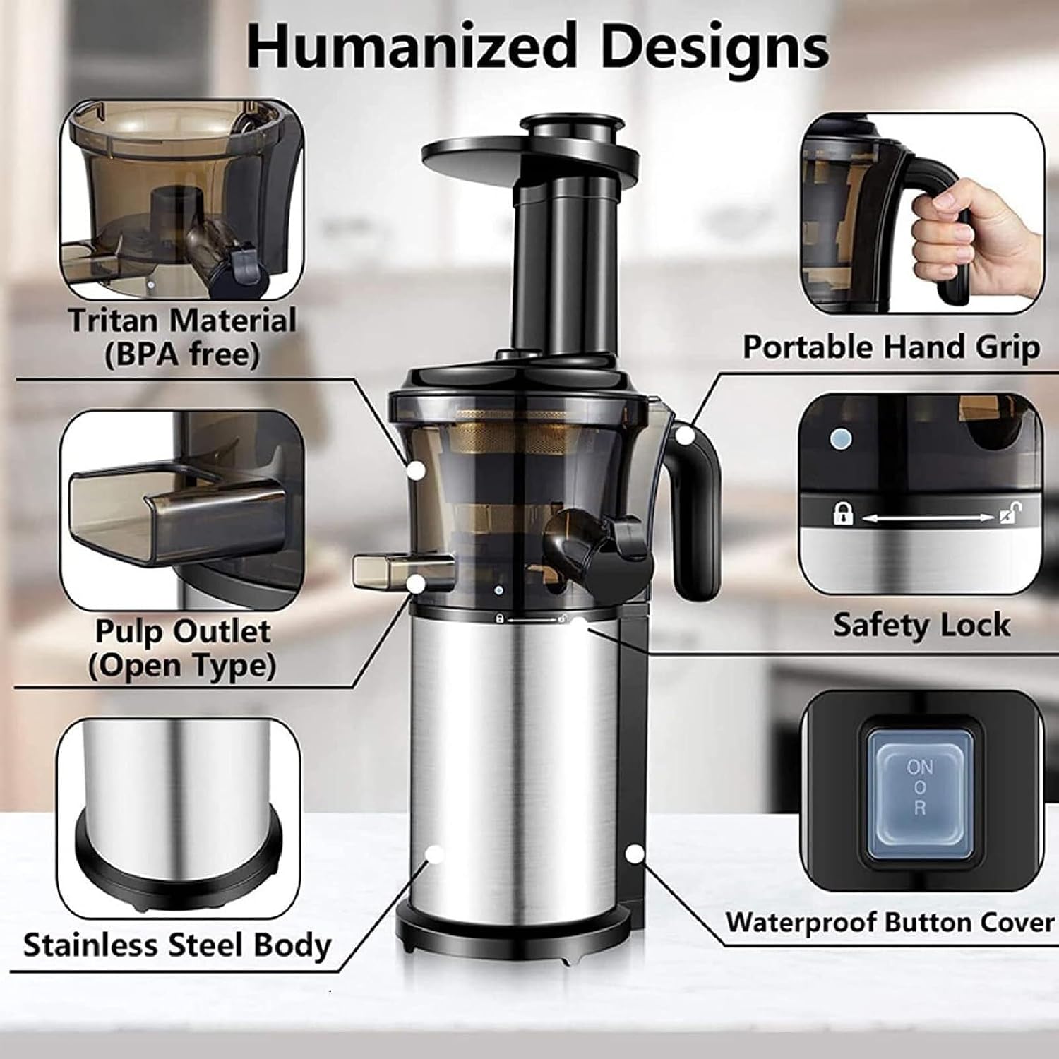 Masticating Slow Juicer, 200W Cold Press Extractor, 40RPM, Nutrient-Rich Juice for Fruits & Vegetables, Compact, Easy to Clean, Black