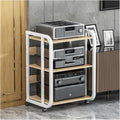 Audio Rack Steel Stereo Rack Audio Equipment Rack Audio Stereo Shelf Wooden Open Adjustable Audio-Video Shelving with Wheels Durable(Wei�,3 Tier)