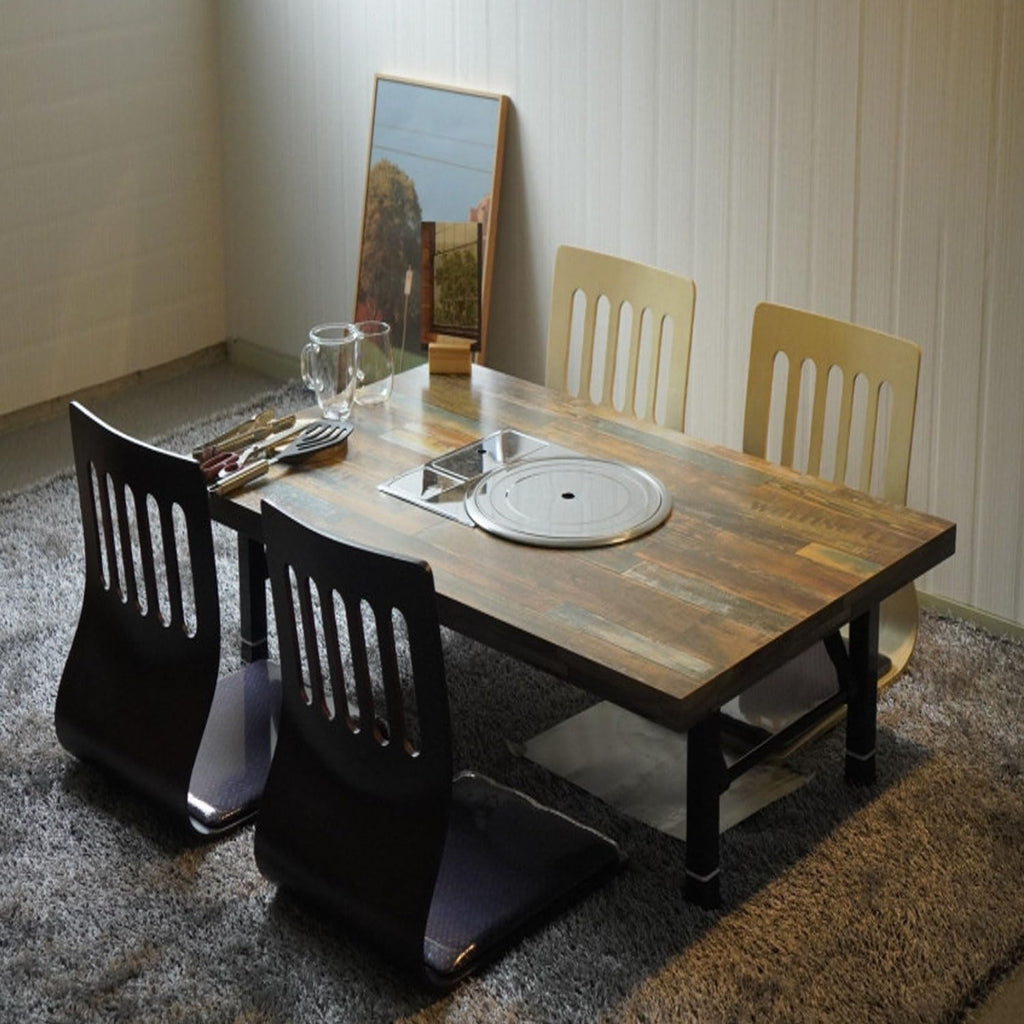 Foldable Korean BBQ Grill Table for Home – Convertible Sit & Stand Design(16 Type) (9. Black Gold Marble)