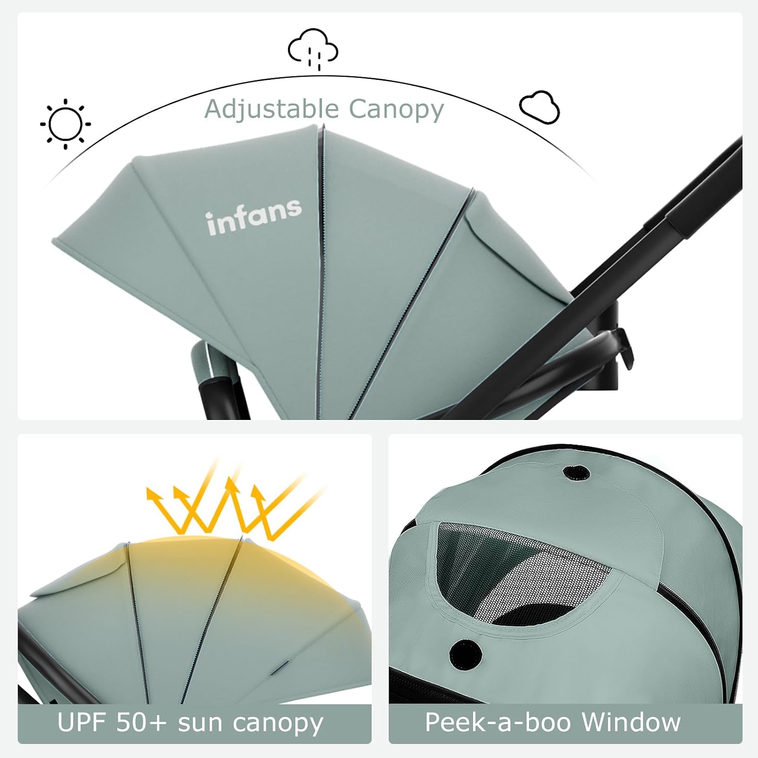 INFANS 2 in 1 Baby Stroller, High Landscape Infant Stroller & Reversible Bassinet Pram, Foldable Pushchair with Adjustable Canopy, Cup Holder, Storage Basket, Suspension Wheels (Green)