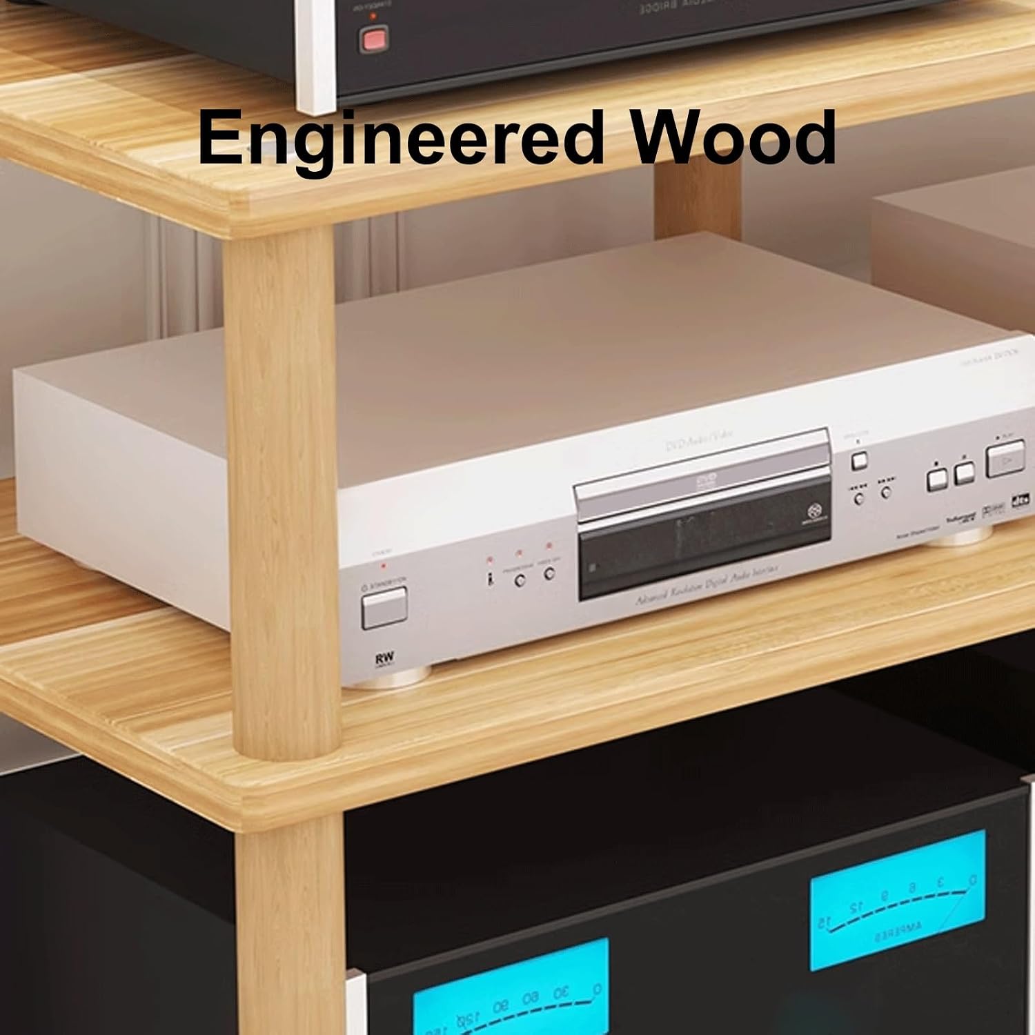 Audio Storage Rack, Audio Rack Stand, Audio Rack Tower, AV Media Stand Made of Engineered Wood+Solid Wood for Home Theater 2 Sizes 4 Colors(Brown,3 Layer)