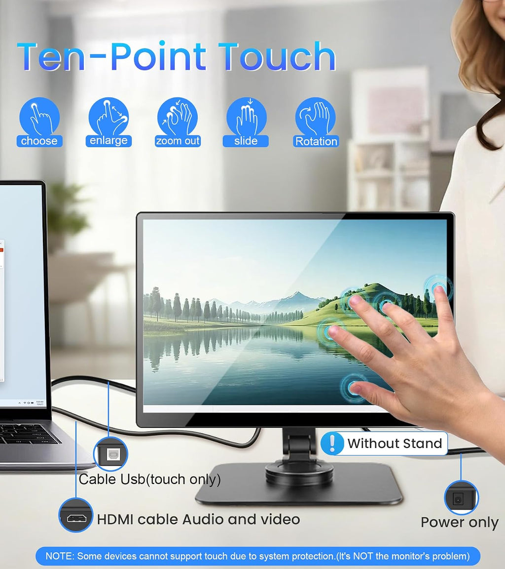 14 inch FHD Portable Touchscreen Monitor with HDMI VGA DVI Ports Compatible with Laptops PC PS5/4, Industrial, POS, Kiosk, Screen Extender 1920×1200 HDR IPS Small Touch Screen Display 500 nits