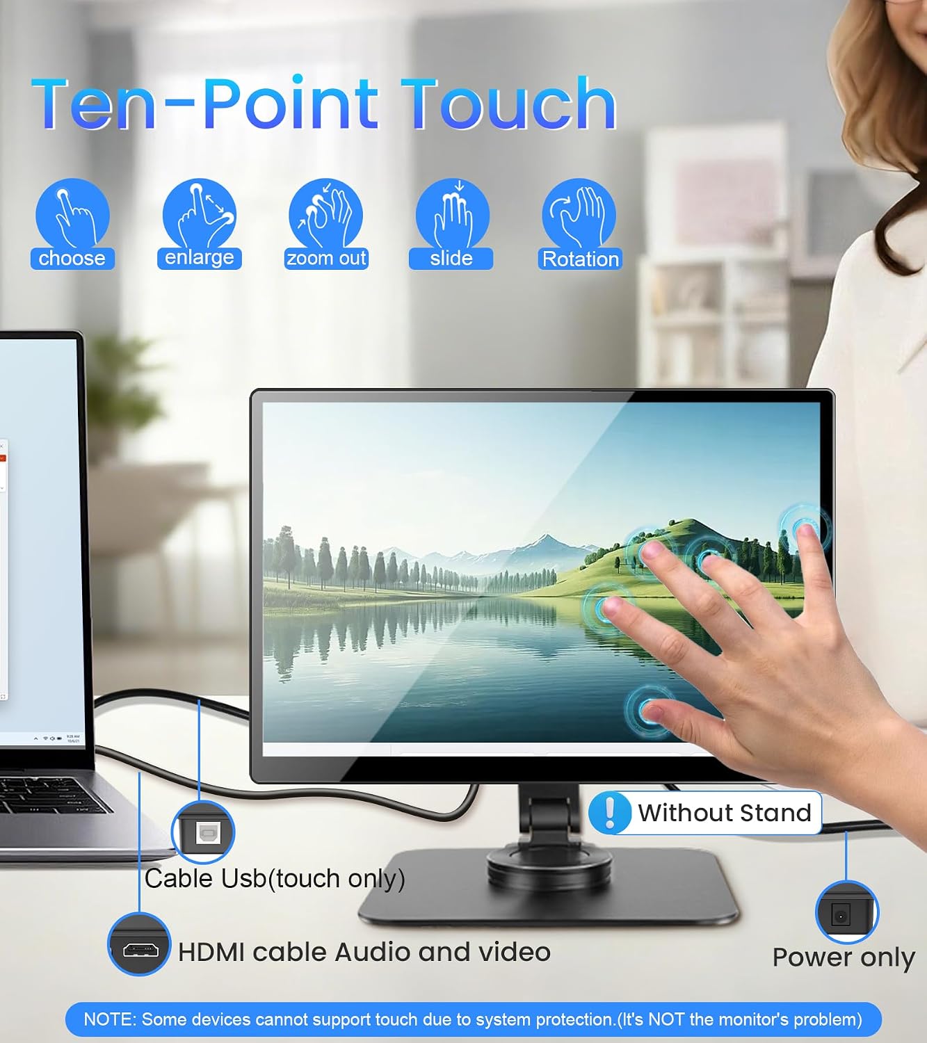 14 inch FHD Portable Touchscreen Monitor with HDMI VGA DVI Ports Compatible with Laptops PC PS5/4, Industrial, POS, Kiosk, Screen Extender 1920×1200 HDR IPS Small Touch Screen Display 500 nits