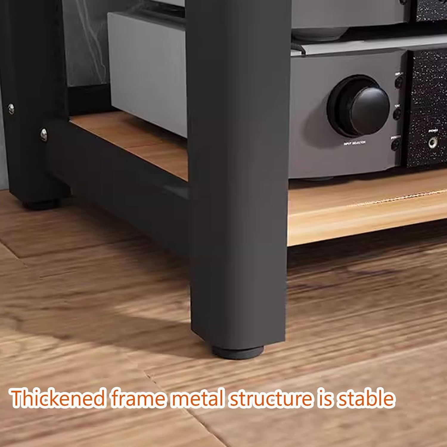 AV Media Stand, 2/3/4/5-Tier Audio Rack with Adjustable Shelf, Entertainment TV Shelves, Floor-Standing Stereo Cabinet Corner Shelf, Metal Storage Frame(Natural,3 Tier 60x50x64CM)