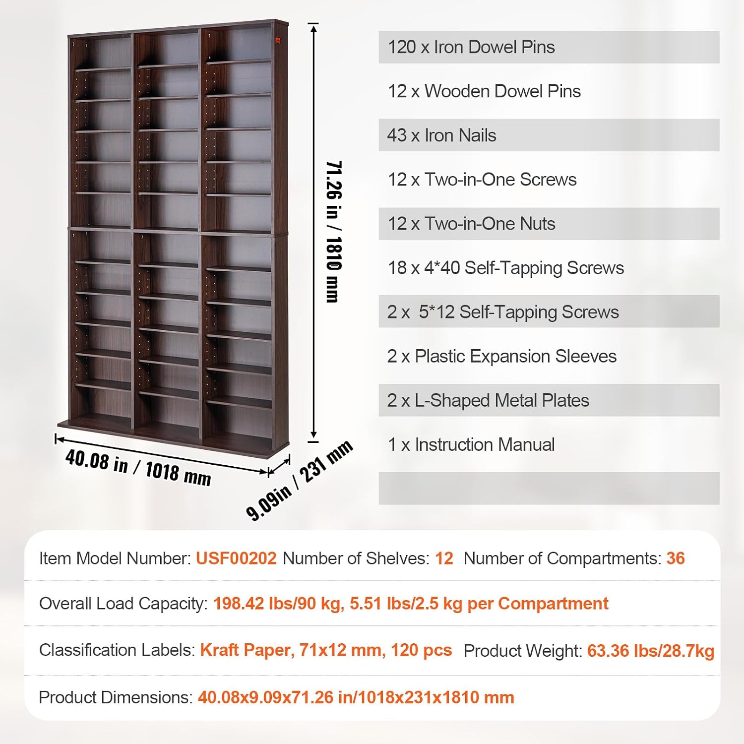 VEVOR Media Storage Cabinet, Adjustable DVD Cabinet, CD Storage, Protects & Organizes Music, Movie, Video Games or Memorabilia Collections-Espresso