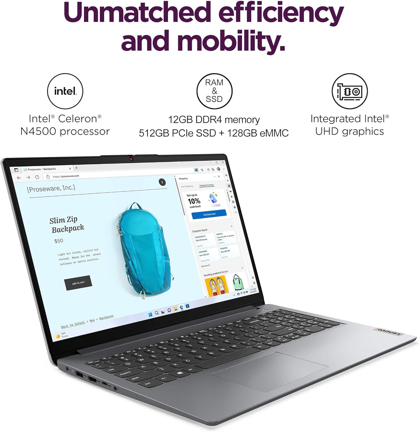 Lenovo IdeaPad 1i 15.6' HD Laptop (12GB RAM, 512GB SSD + 128GB eMMC, 1-Year Microsoft Office 365, Intel Celeron N4500) for Student, Home, Business, Numeric Keypad, Wi-Fi 6, Win 11 Home in S