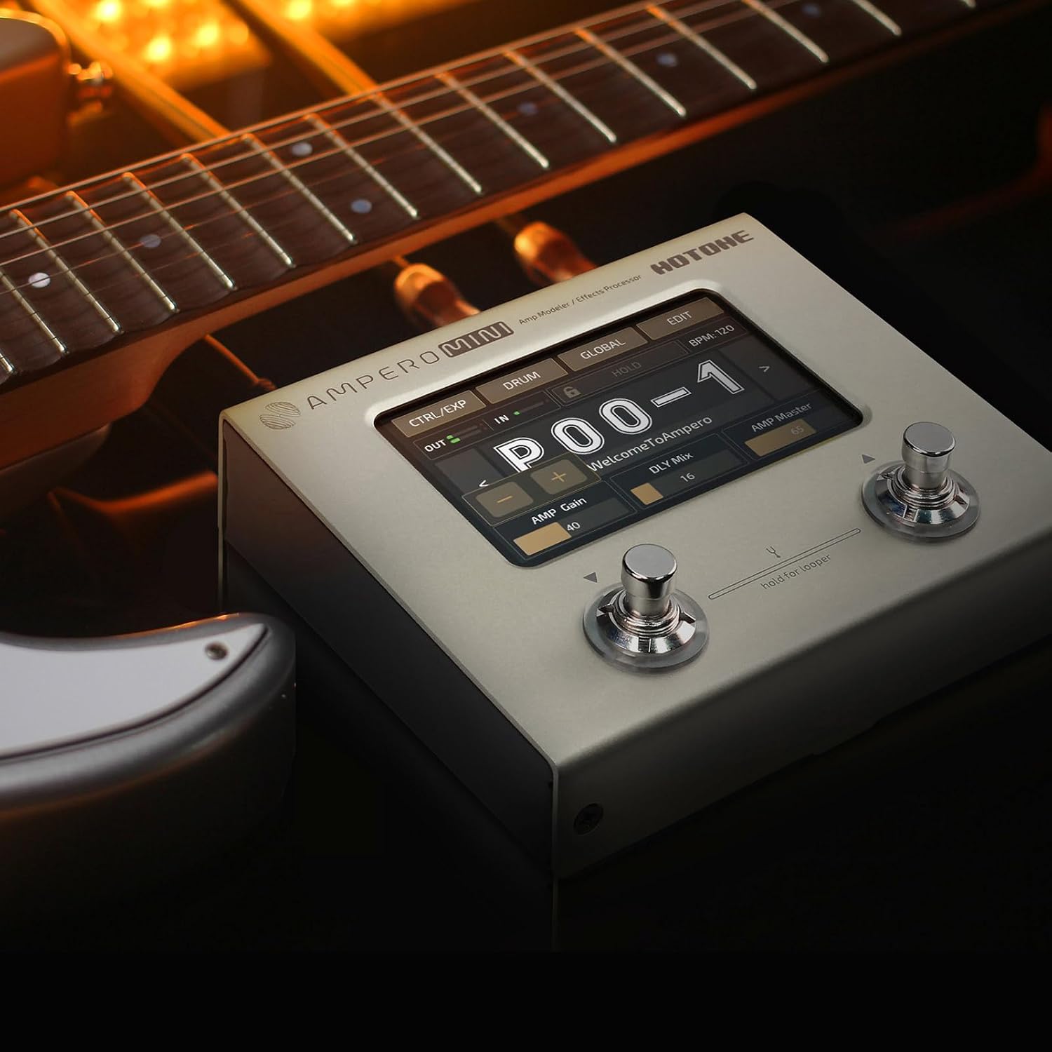 HOTONE Multi Effects Processor Pedal Guitar Bass Amp Modeling IR Cabinets Simulation Multi LanguageStereo OTG USB Audio Interface Ampero Mini MP-50 (Include 10 PCS Additional Footswitch Toppers)