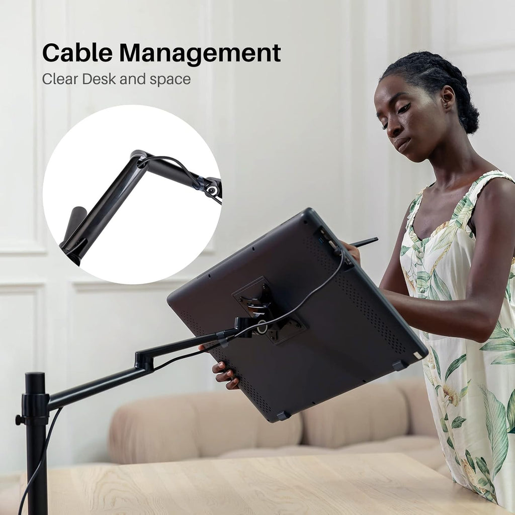 HUION Single Monitor Arm, VESA Desk Monitor Mount – for Monitors Up to 32 Inches and 17.6 lbs, Heavy Duty Fully Adjustable Stand, Computer Monitor Arms with Clamp/Grommet Mounting Base