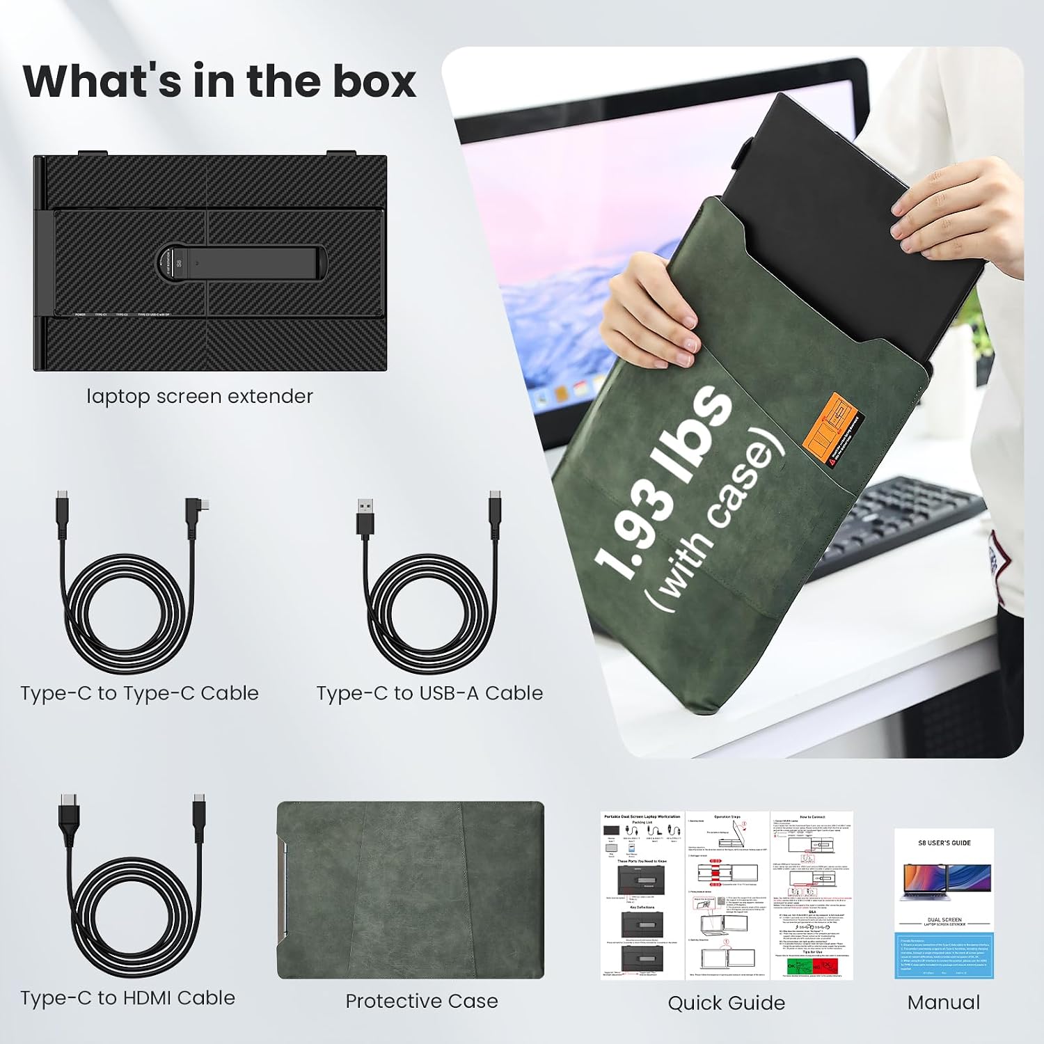 Laptop Screen Extender, 14-Inch Ultra-Thin & Lightweight, 1080P FHD Portable Travel Monitor, Plug & Play, Laptop Extended Monitor Portable for 13-17 Inch Laptops, Compatible with Win/Mac/Chrome/Linux