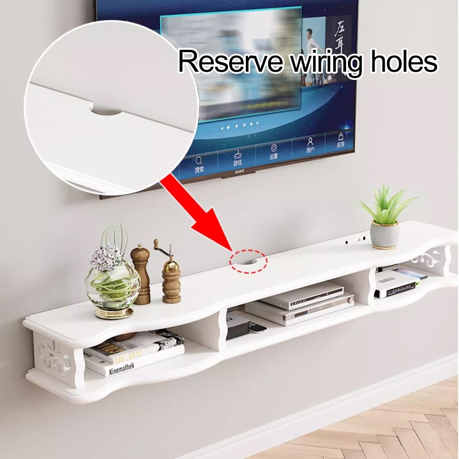 Floating TV Stand, Wall Mounted TV Shelf Ntertainment Media Center TV Unit Audio and Video Equipment Rack for Media Room Gaming Room and Home, for 32-75in TVs (Size : 160x24x16cm/63x9x6in)