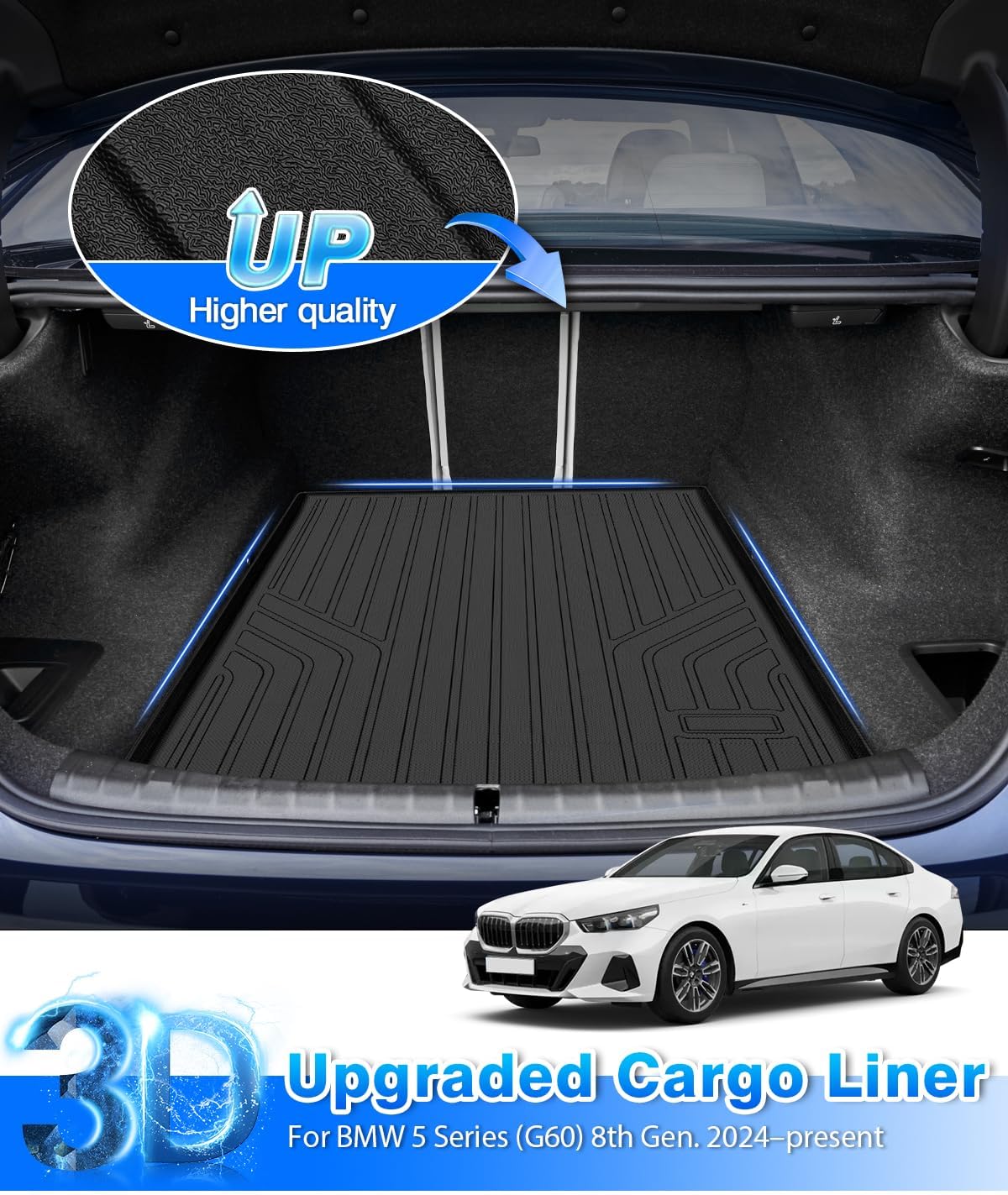 Cartist Floor Mats and Cargo Liner Fit for BMW 5 Series G60 (530i/530i xd/540i/540i xd) 2024 2025 All Weather Floor Mat G60 Accessories Heavy Duty Carpet Protection
