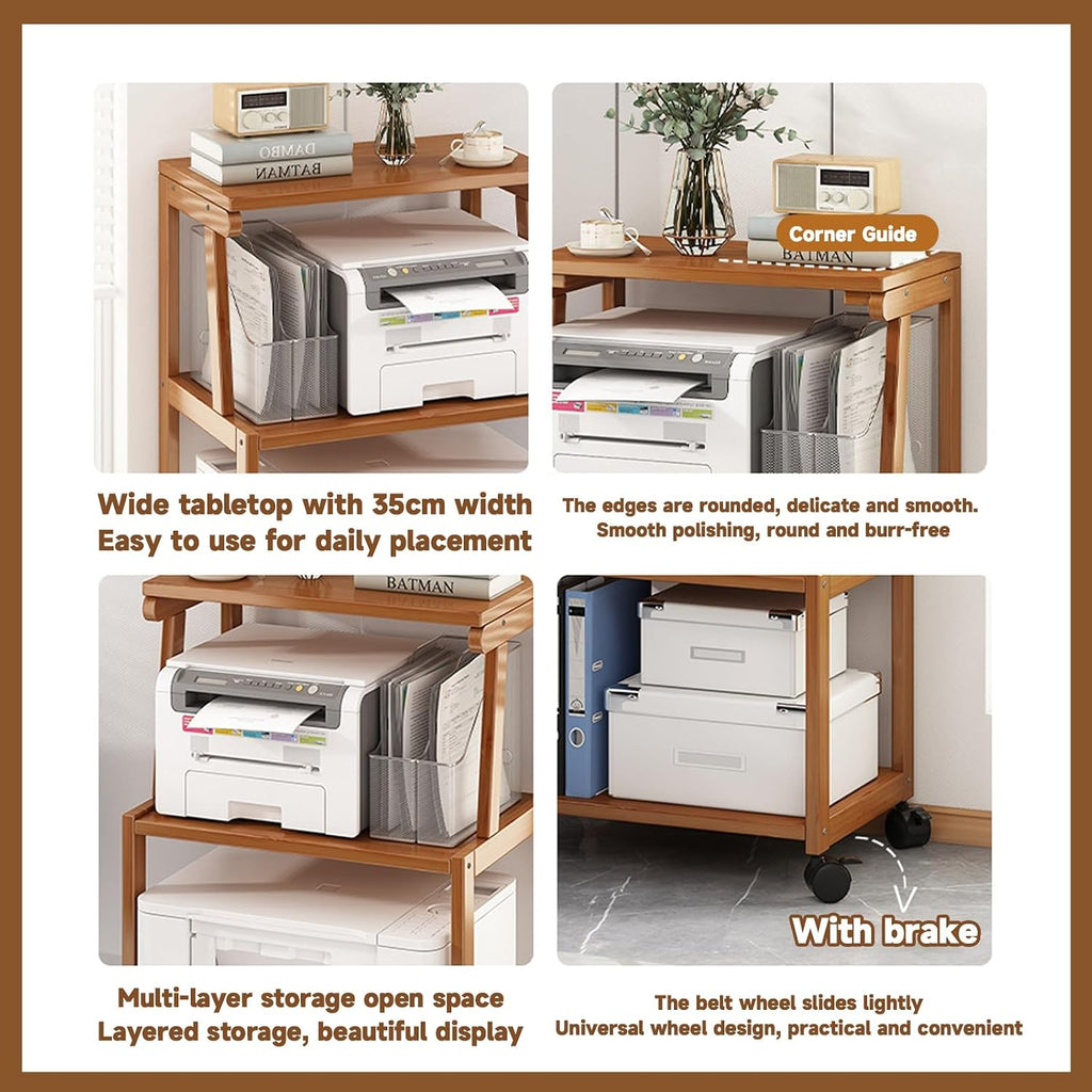 Printer Stand, Home Printer Stand, Office Printer Table, Printer Stand with Storage Shelf, Printer Cart for Fax Machine/3D Printer/Scanner(Brown,49 * 35 * 70 cm)