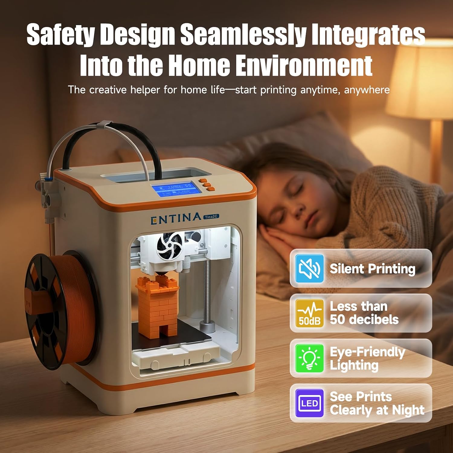 Entina Tina2C Mini 3D Printer for Kids & Beginners, Fully Assembled, Auto Leveling, Easy Setup, WiFi & APP Control, 1500+ Model Library, 20+ Create DIY Module, Includes 4 Color PLA for Home & School